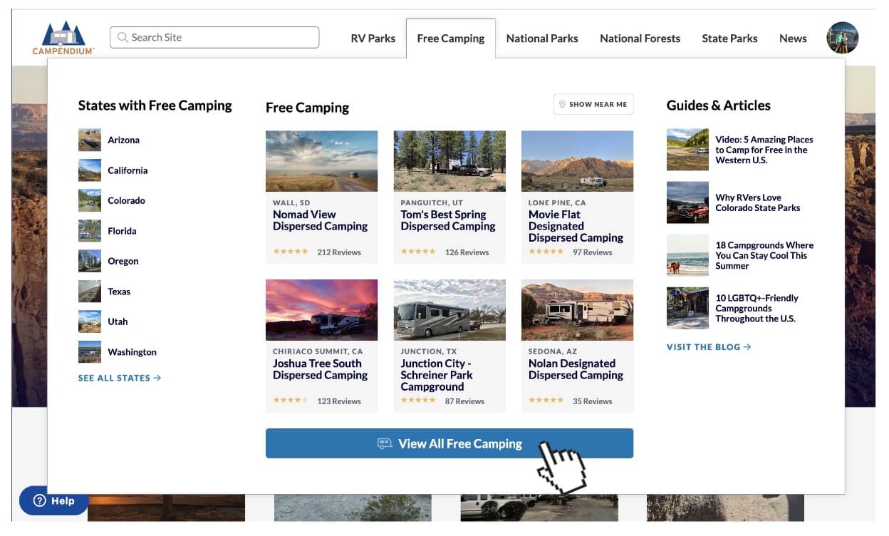 Campendium con reseñas útiles para valorar un camping o área RV