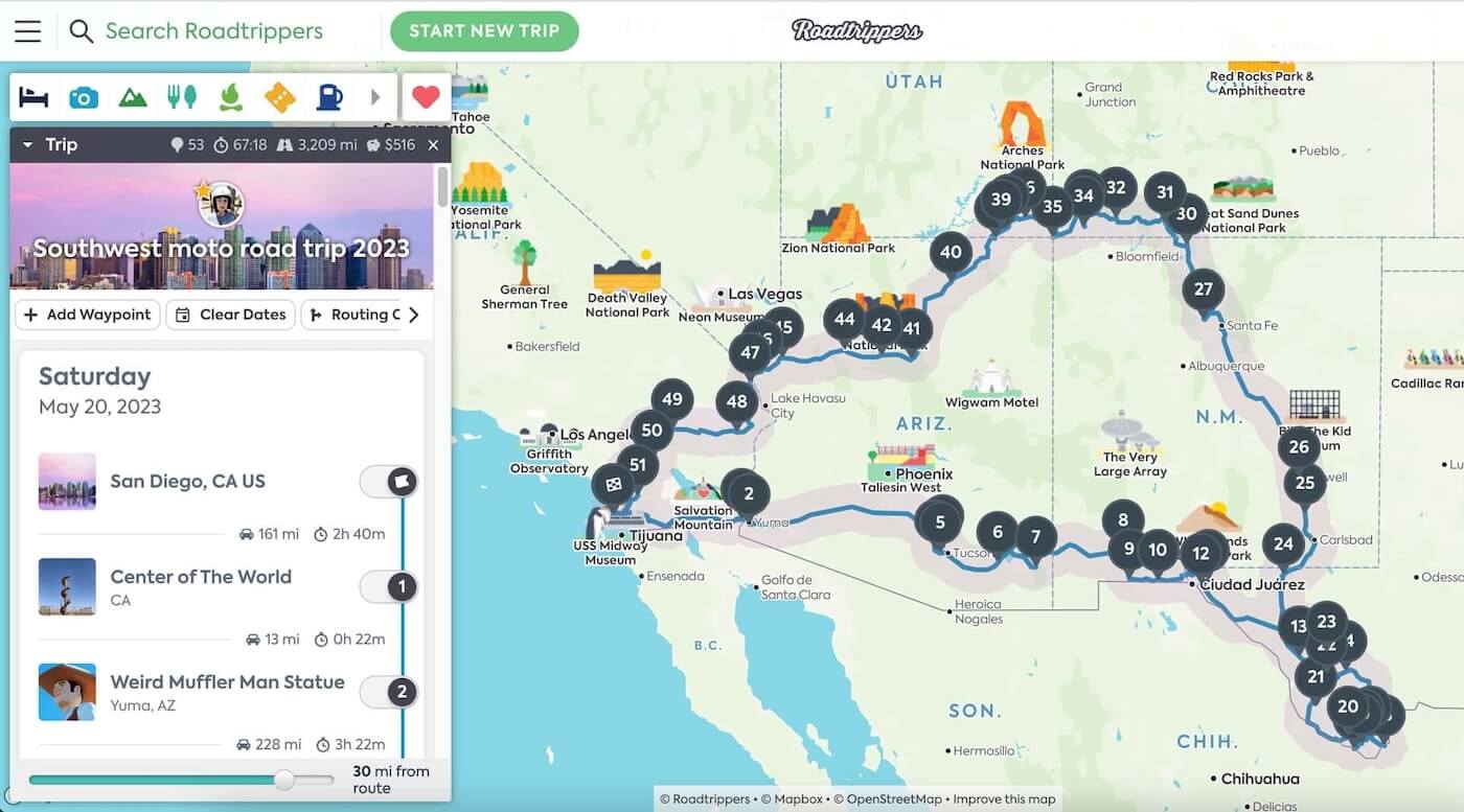 Roadtrippers para construir un itinerario con muchas paradas